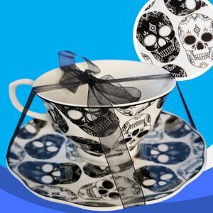 Dia de los Muertos Sugar Skull Teacup & Saucer Gothic Day Of The Dead Halloween